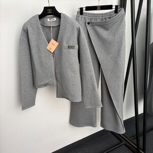 Miu Miu V-neck long-sleeved coat and casual pants set